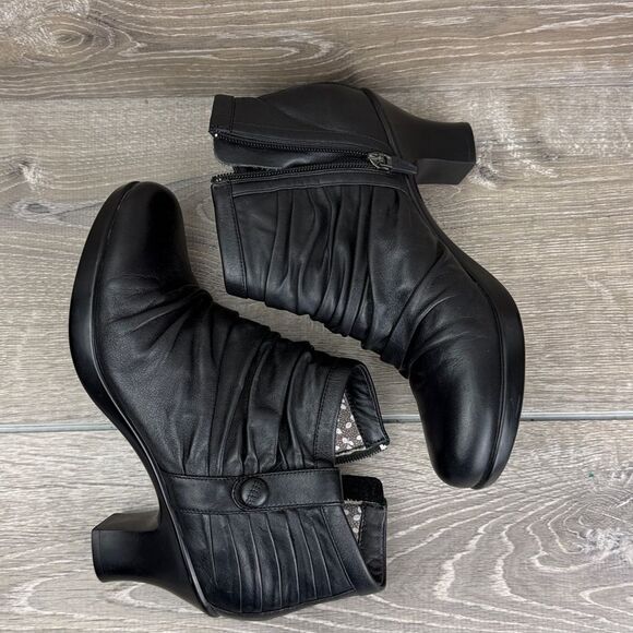 Dansko Buffy Women’s ask 8.5-9/EU 39 Black Leather Slouch Zip Ankle Boots - Picture 10 of 12